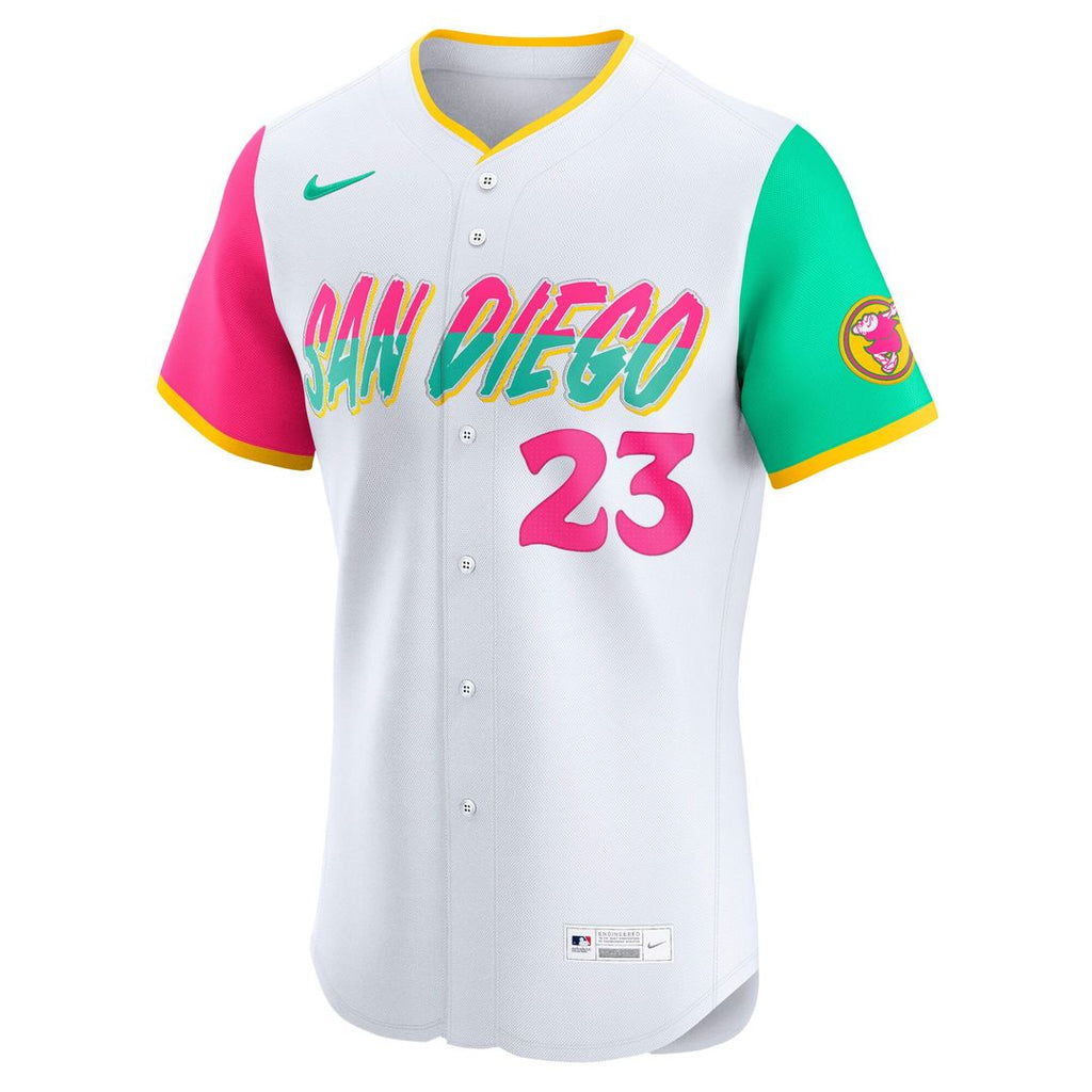 San Diego Padres Fernando Tatis Jr. Nike White City Connect Elite Jersey product image 2, provided for visual reference and