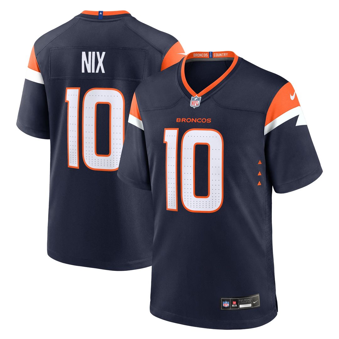 Denver Broncos Bo Nix Nike Orange Player Game Jersey product image 21, provided for visual reference and product detail