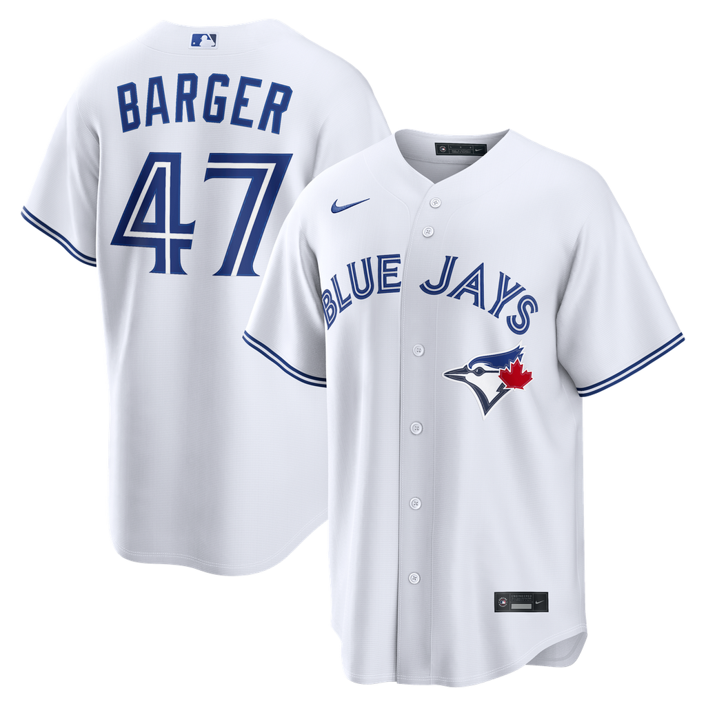 Toronto Blue Jays Addison Barger Nike White Home Replica Jersey product image 1, provided for visual reference and product