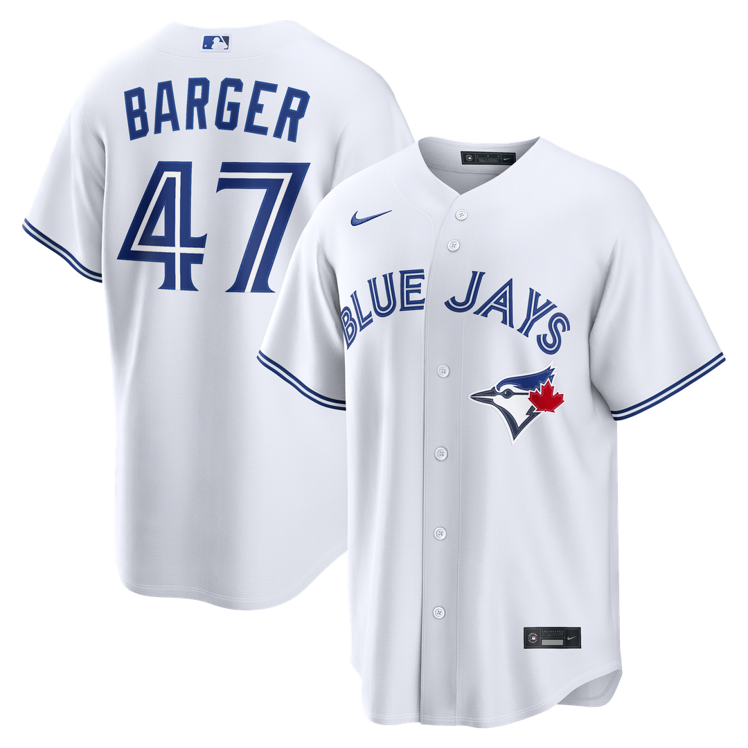 Toronto Blue Jays Addison Barger Nike White Home Replica Jersey product image 1, provided for visual reference and product