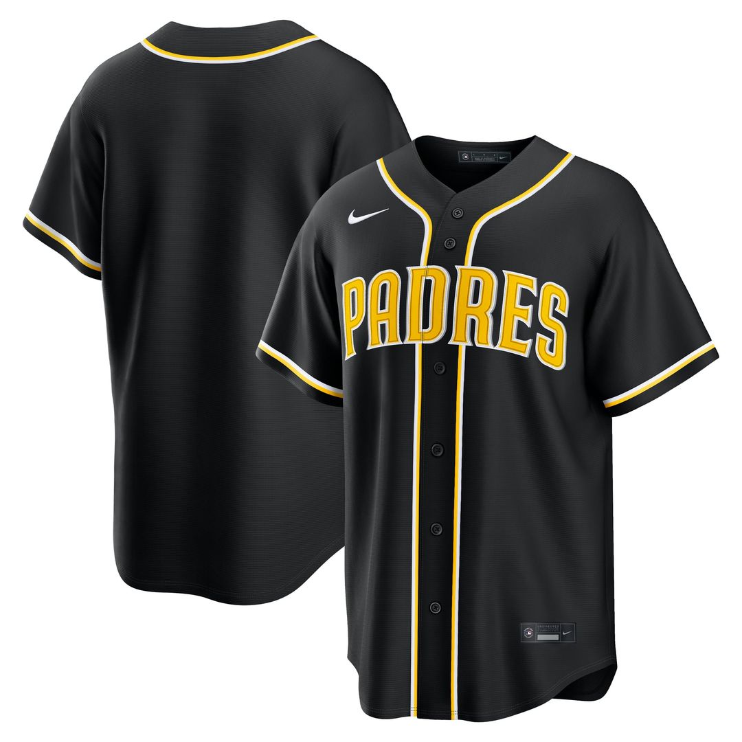 San Diego Padres Nike Fashion Replica Black Out Jersey product image 1, provided for visual reference and product detail