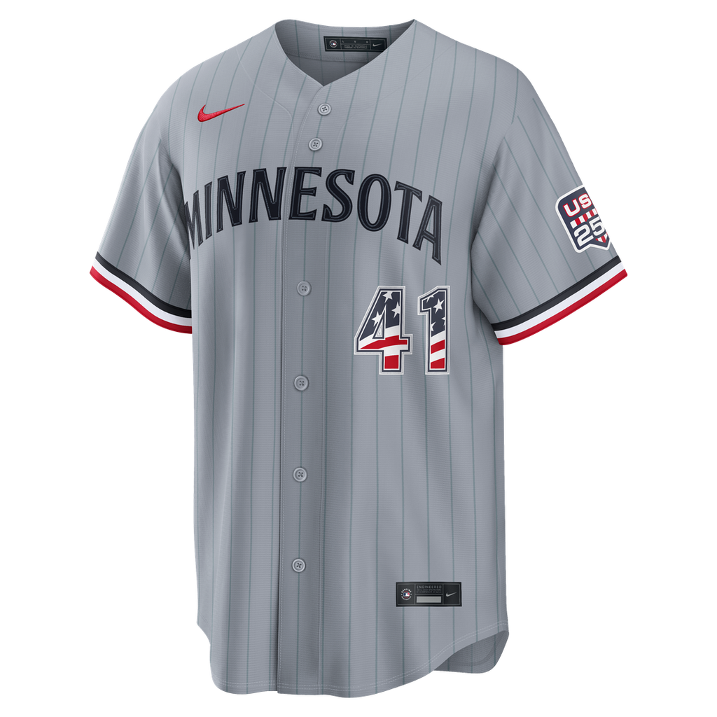 Fourth of July Minnesota Twins Joe Ryan Nike Gray USA 250 Stadium Jersey product image 2, provided for visual reference and