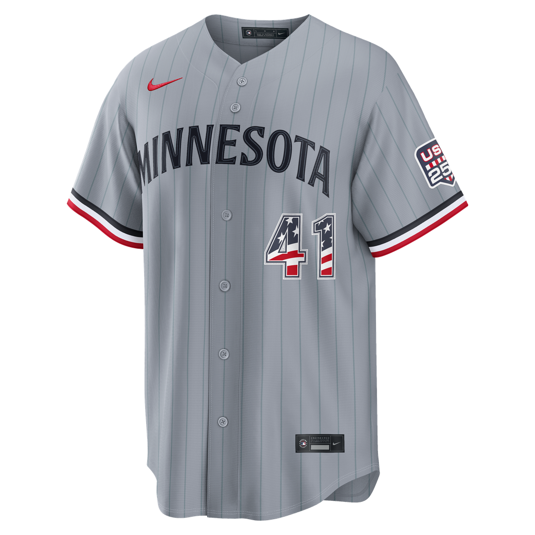 Fourth of July Minnesota Twins Joe Ryan Nike Gray USA 250 Stadium Jersey product image 2, provided for visual reference and
