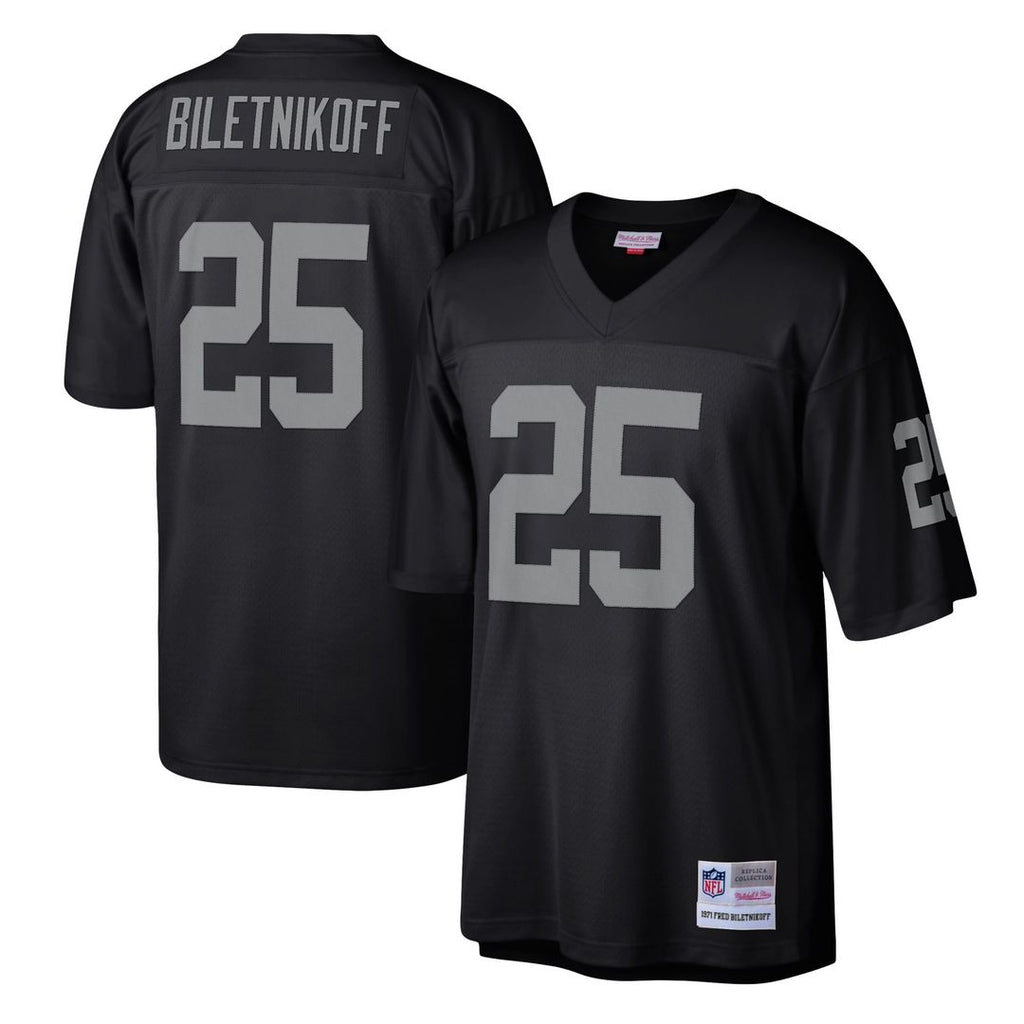 Las Vegas Raiders Fred Biletnikoff Mitchell & Ness Black Legacy Replica Jersey product image 1, provided for visual
