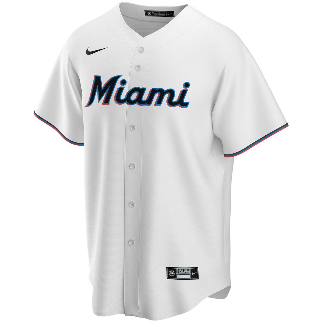 Miami Marlins Nike White Home Replica Custom Jersey product image 2, provided for visual reference and product detail review