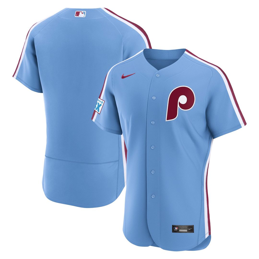 Philadelphia Phillies Nike Light Blue Alternate Sponsor Patch Authentic Jersey product image 1, provided for visual