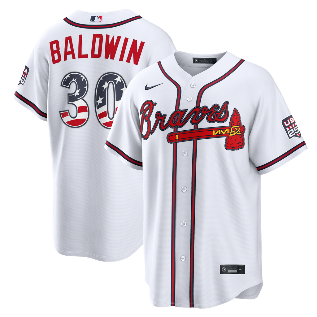 Fourth of July Atlanta Braves Drake Baldwin Nike White USA 250 Stadium Jersey product image 1, provided for visual reference