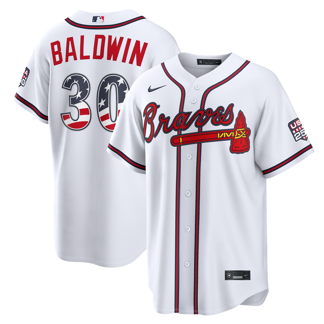 Fourth of July Atlanta Braves Drake Baldwin Nike White USA 250 Stadium Jersey product image 1, provided for visual reference