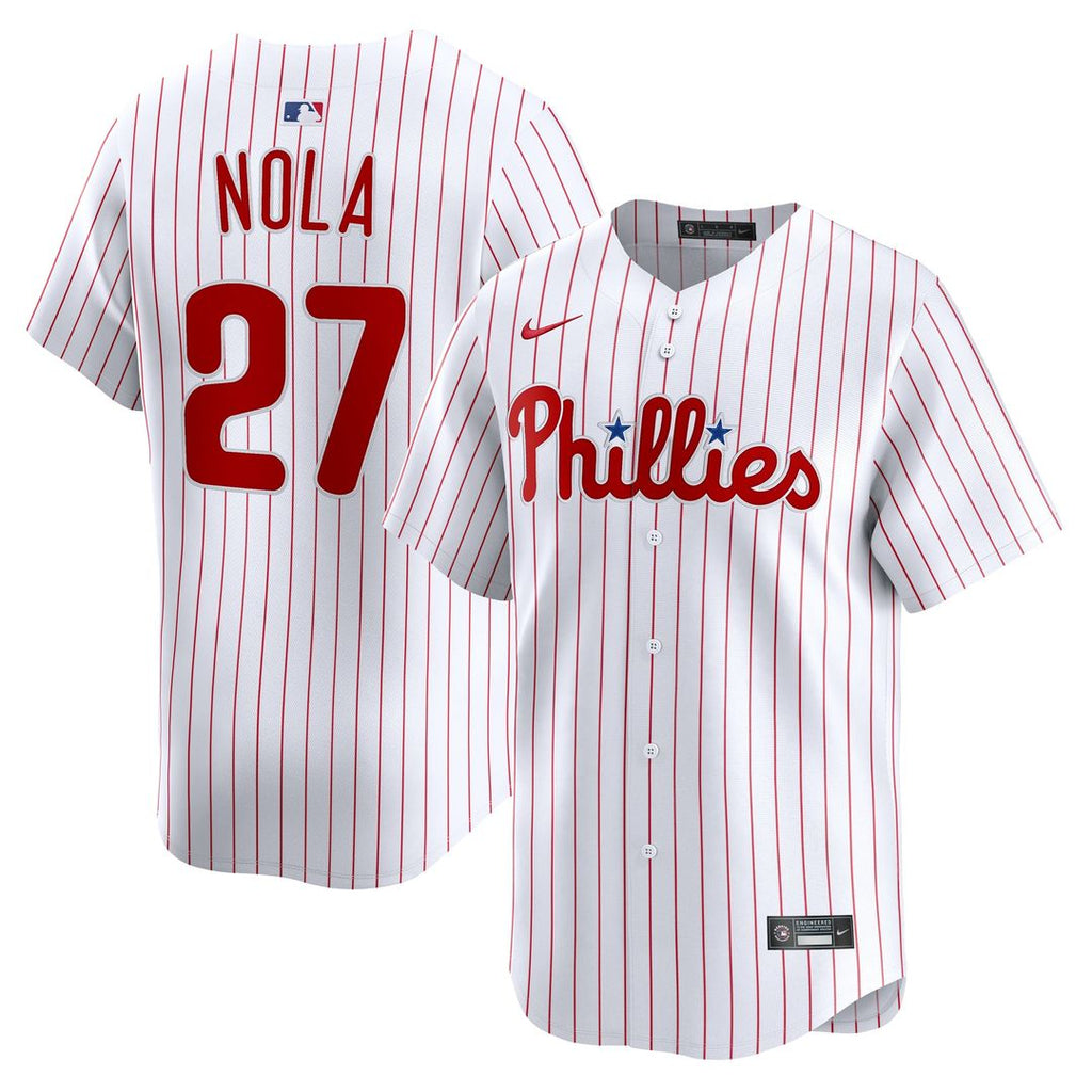 Philadelphia Phillies Aaron Nola Nike White Home Limited Player Jersey product image 1, provided for visual reference and