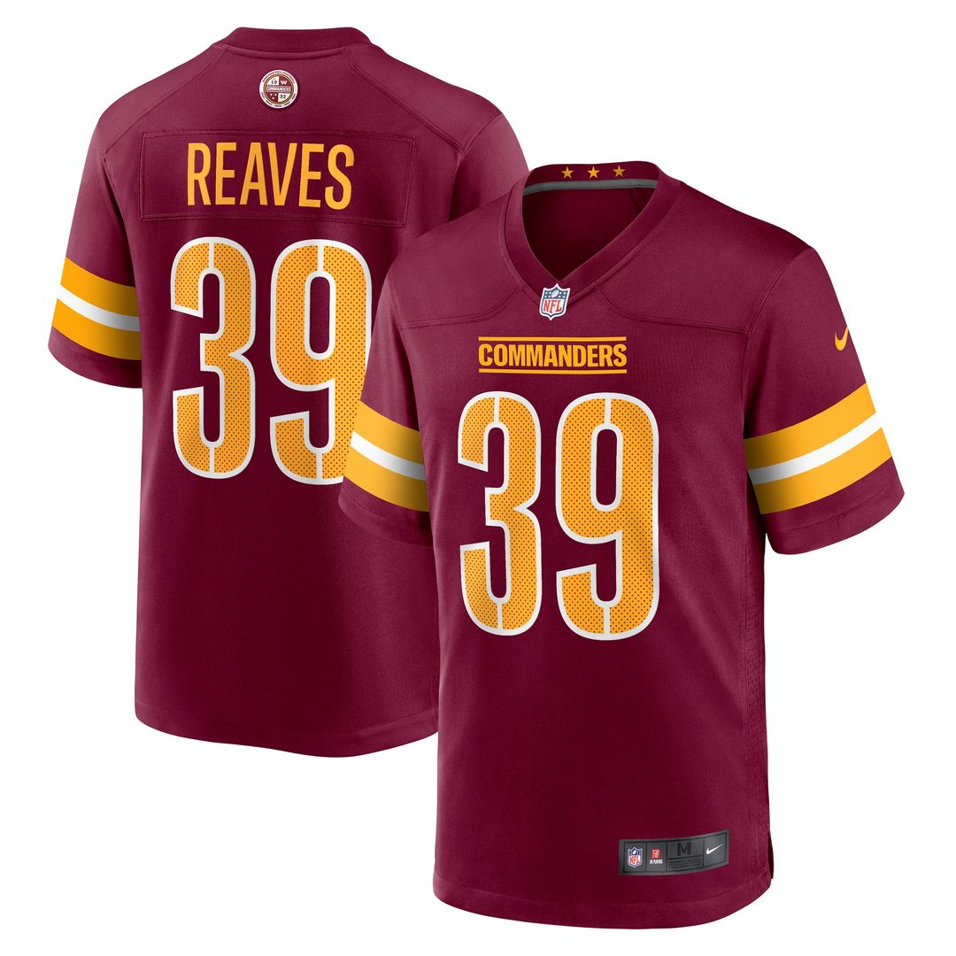 Washington Commanders Jeremy Reaves Nike Burgundy Game Jersey product image 1, provided for visual reference and product