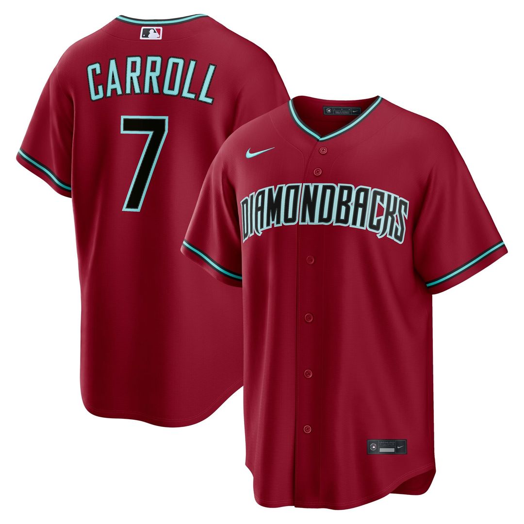 Arizona Diamondbacks Corbin Carroll Nike Crimson Alternate 2 Replica Jersey product image 1, provided for visual reference
