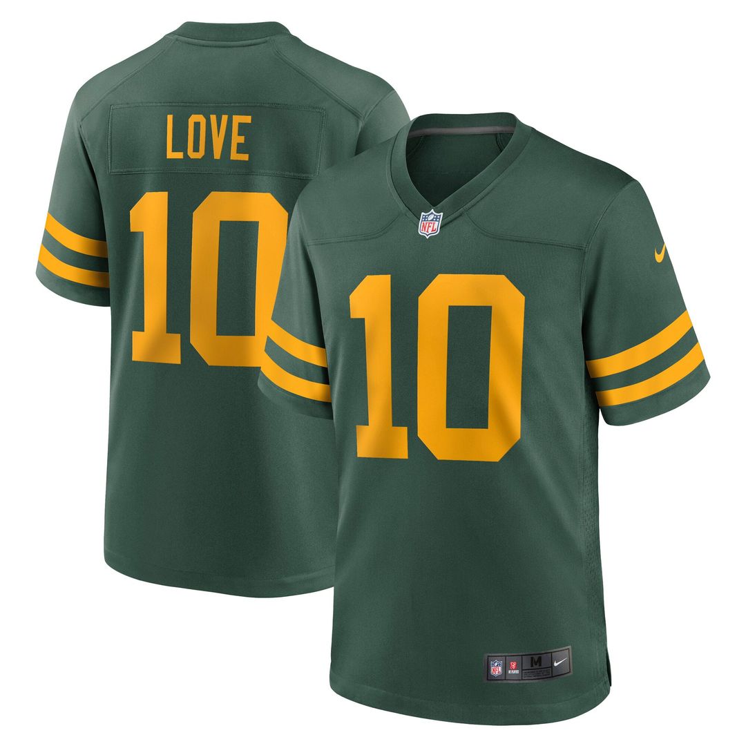 Green Bay Packers Jordan Love Nike Green Alternate Game Jersey product image 1, provided for visual reference and product