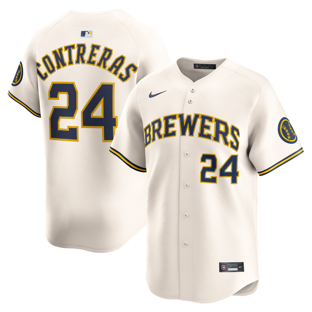 Milwaukee Brewers William Contreras Nike Cream Home Limited Player Jersey product image 1, provided for visual reference and