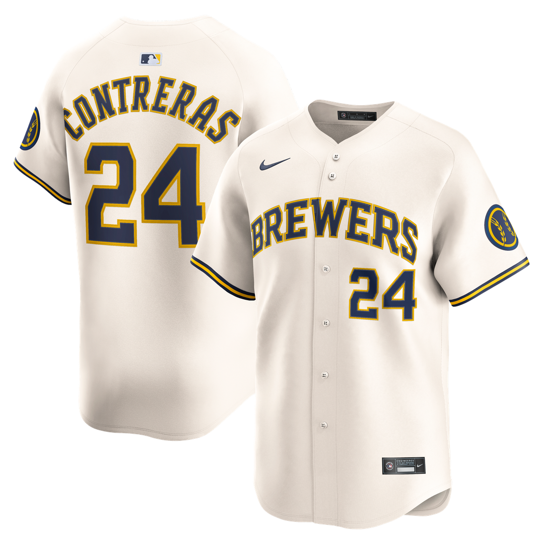 Milwaukee Brewers William Contreras Nike Cream Home Limited Player Jersey product image 1, provided for visual reference and