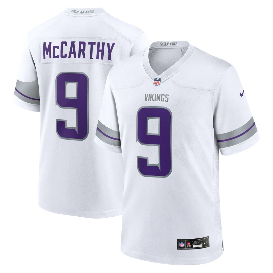 Minnesota Vikings J.J. McCarthy Nike White Alternate Game Player Jersey product image 4, provided for visual reference and