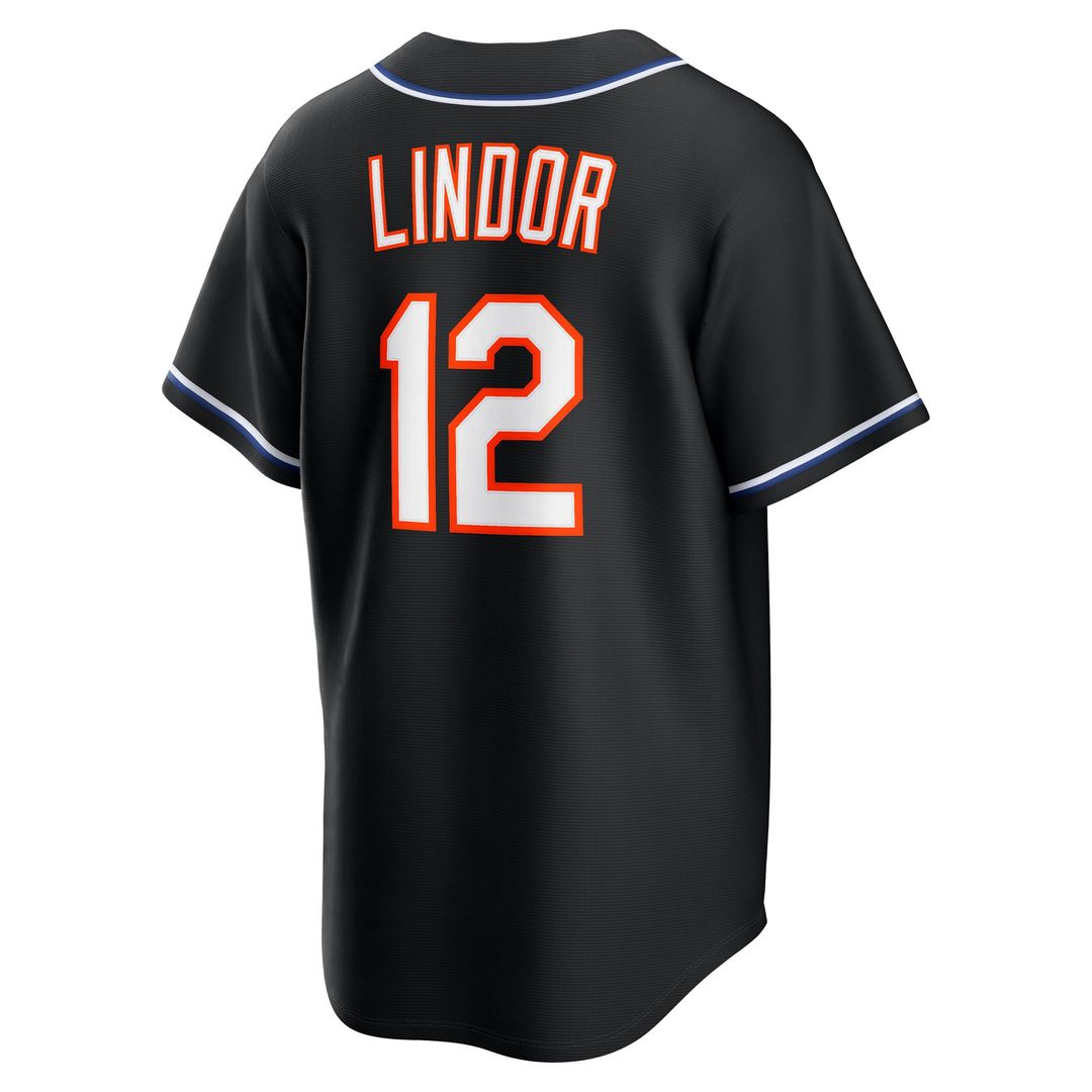 New York Mets Francisco Lindor Nike Fashion Replica Black Out Jersey product image 3, provided for visual reference and