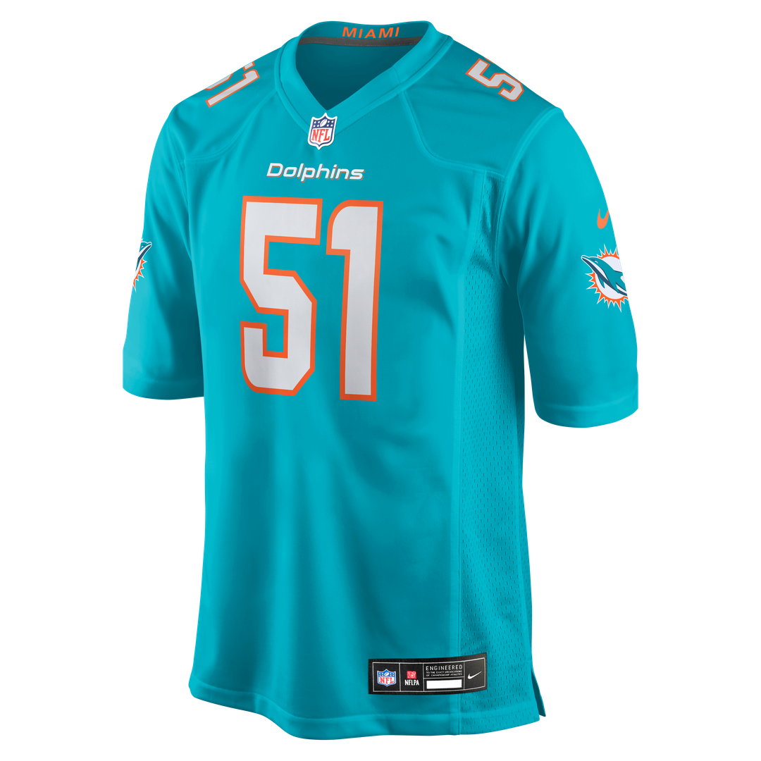 Miami Dolphins David Long Jr. Nike Aqua Game Jersey product image 2, provided for visual reference and product detail review