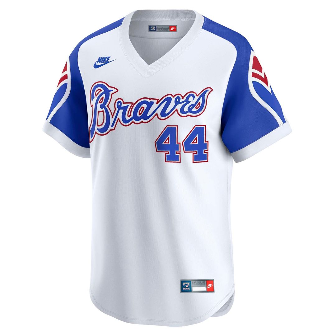 Atlanta Braves Hank Aaron Nike White Throwback Cooperstown Collection Limited Jersey product image 2, provided for visual