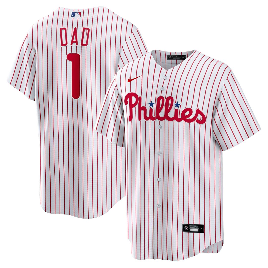 Philadelphia Phillies Nike White #1 Dad Home Replica Jersey product image 1, provided for visual reference and product