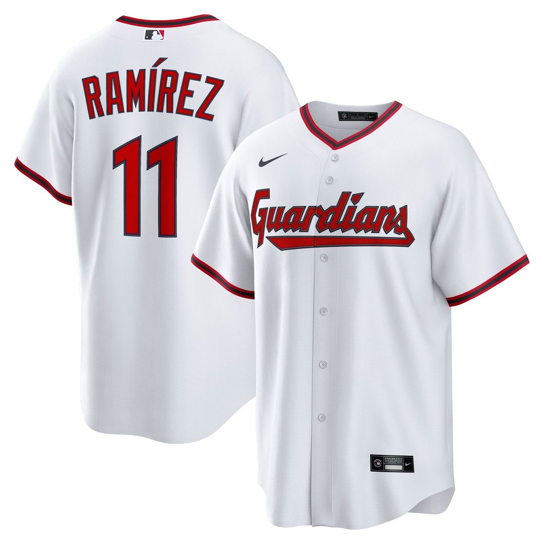 Cleveland Guardians José Ramírez Nike White Home Replica Jersey product image 1, provided for visual reference and product