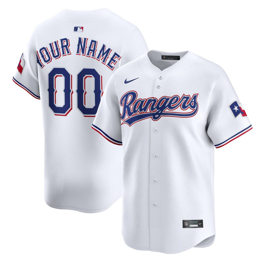 Texas Rangers Nike White Home Limited Custom Jersey product image 1, provided for visual reference and product detail review