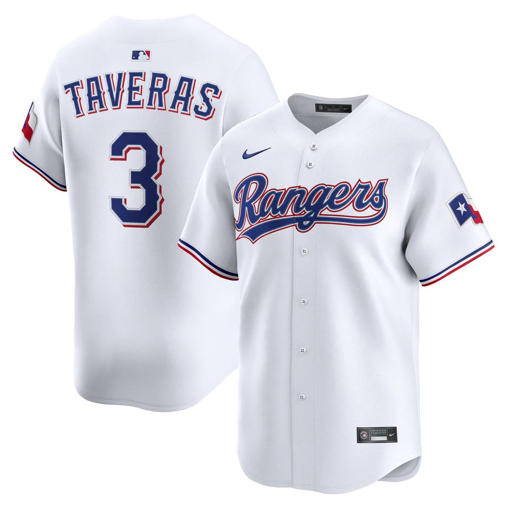 Texas Rangers Leody Taveras Nike White Home Limited Player Jersey product image 1, provided for visual reference and product