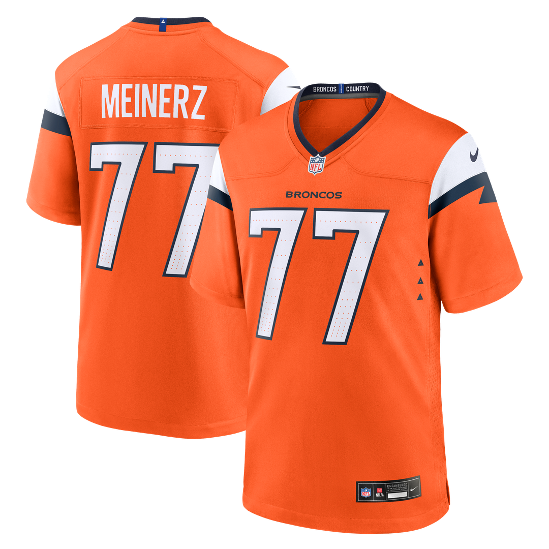 Denver Broncos Quinn Meinerz Nike Orange Team Game Jersey product image 1, provided for visual reference and product detail