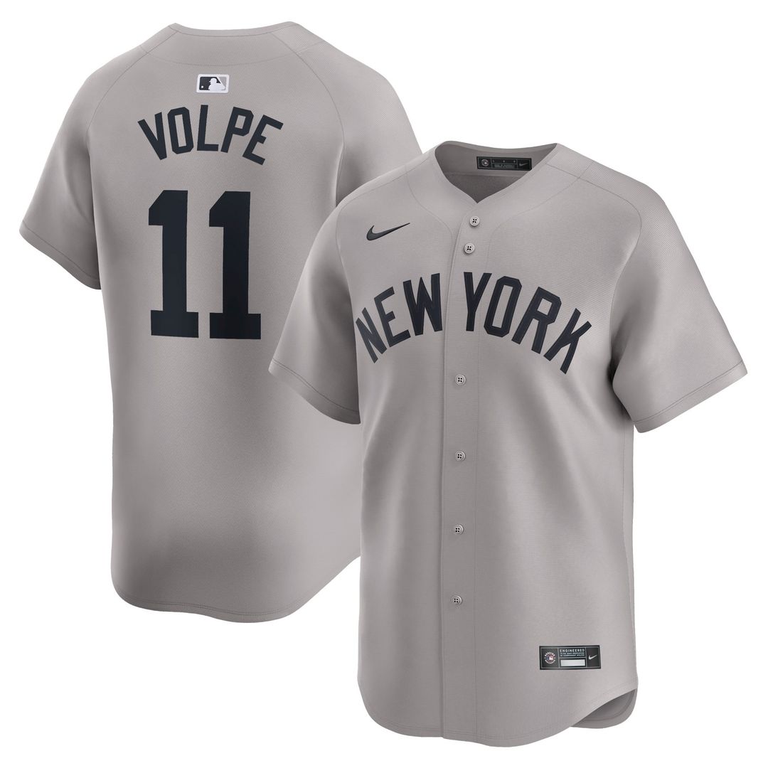 New York Yankees Anthony Volpe Nike Gray Away Limited Player Jersey product image 4, provided for visual reference and