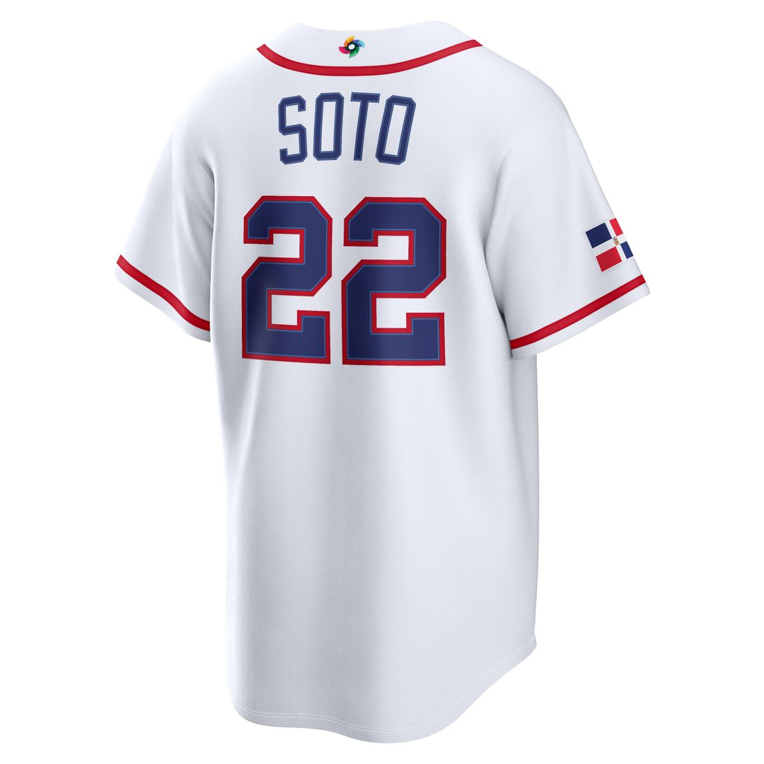 Dominican Republic Baseball Juan Soto Nike White 2026 World Baseball Classic Home Stadium Jersey product image 3, provided