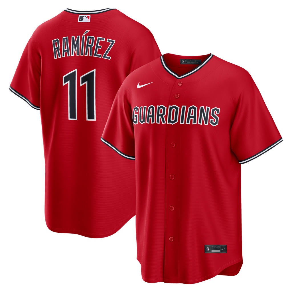 Cleveland Guardians José Ramírez Nike Red Alternate Replica Jersey product image 1, provided for visual reference and