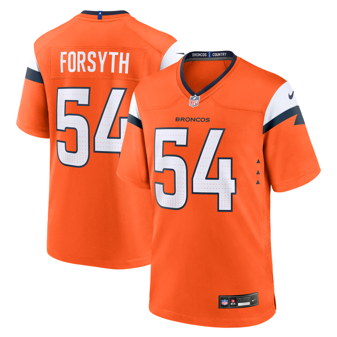 Denver Broncos Alex Forsyth Nike Orange Team Game Jersey product image 1, provided for visual reference and product detail