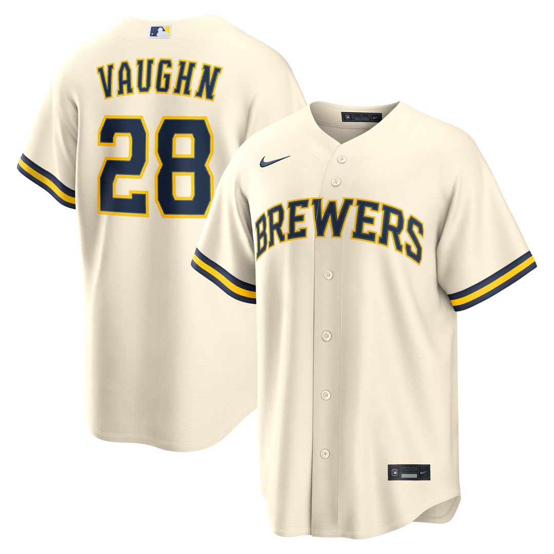 Milwaukee Brewers Andrew Vaughn Nike Cream Home Replica Jersey product image 1, provided for visual reference and product