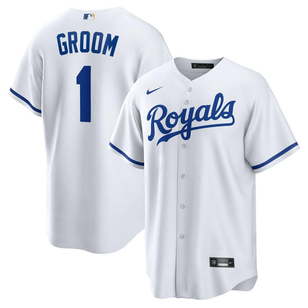 Kansas City Royals Nike White #1 Groom Home Replica Jersey product image 1, provided for visual reference and product detail
