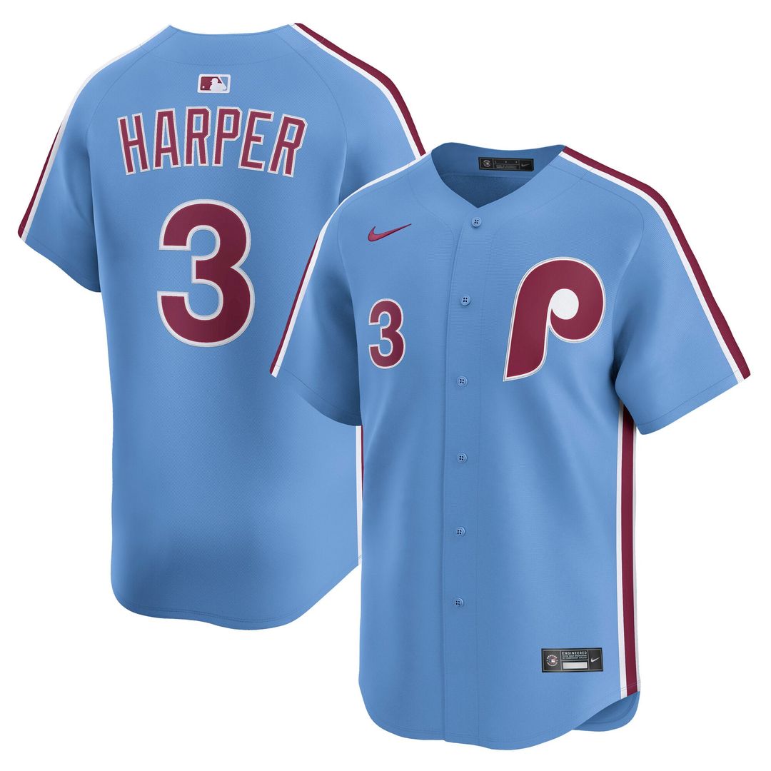 Philadelphia Phillies Bryce Harper Nike Light Blue Alternate Limited Player Jersey product image 1, provided for visual