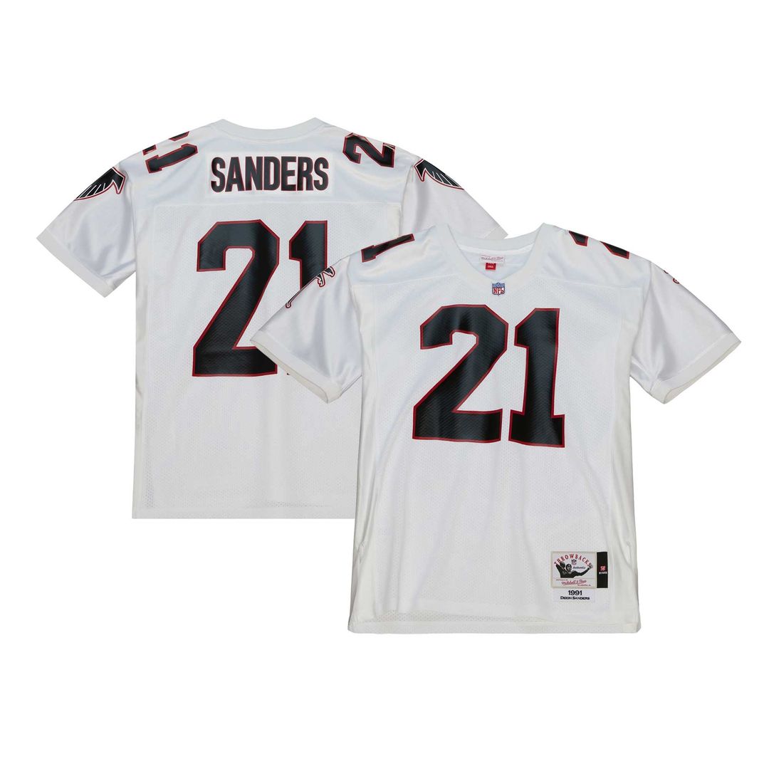 Atlanta Falcons 1991 Deion Sanders Mitchell & Ness White Authentic Throwback Retired Player Jersey product image 1, provided