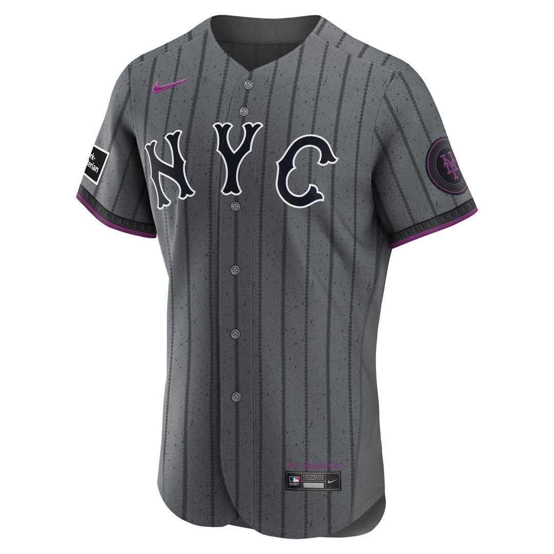 New York Mets Nike Gray City Connect Authentic Sponsor Patch Jersey product image 2, provided for visual reference and