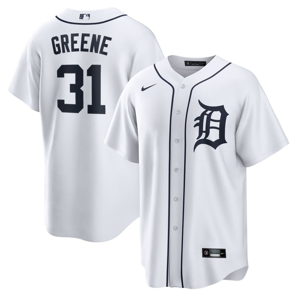 Detroit Tigers Riley Greene Nike White Replica Player Jersey product image 1, provided for visual reference and product