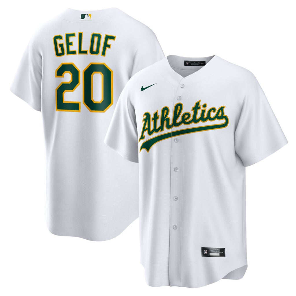 Athletics Zack Gelof Nike White Home Replica Jersey product image 1, provided for visual reference and product detail review