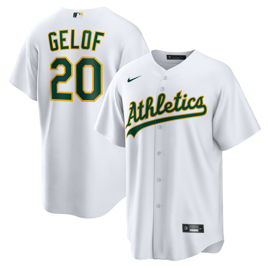 Athletics Zack Gelof Nike White Home Replica Jersey product image 1, provided for visual reference and product detail review
