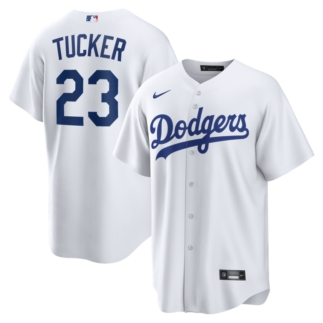 Los Angeles Dodgers Kyle Tucker Nike White Home Replica Jersey product image 1, provided for visual reference and product