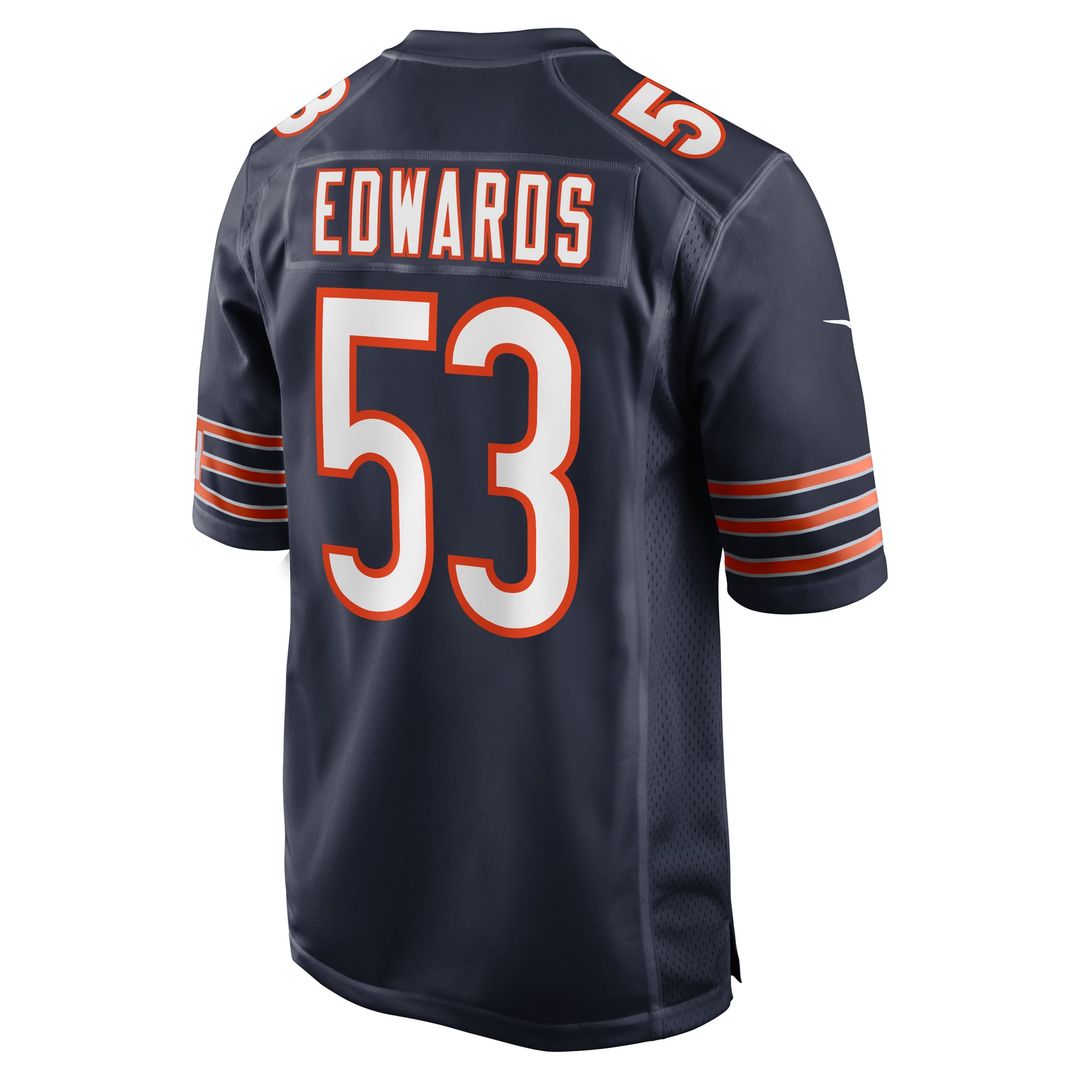 Chicago Bears TJ Edwards Nike Navy Game Player Jersey product image 3, provided for visual reference and product detail