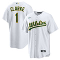 Athletics Denzel Clarke Nike White Home Replica Jersey product image 1, provided for visual reference and product detail