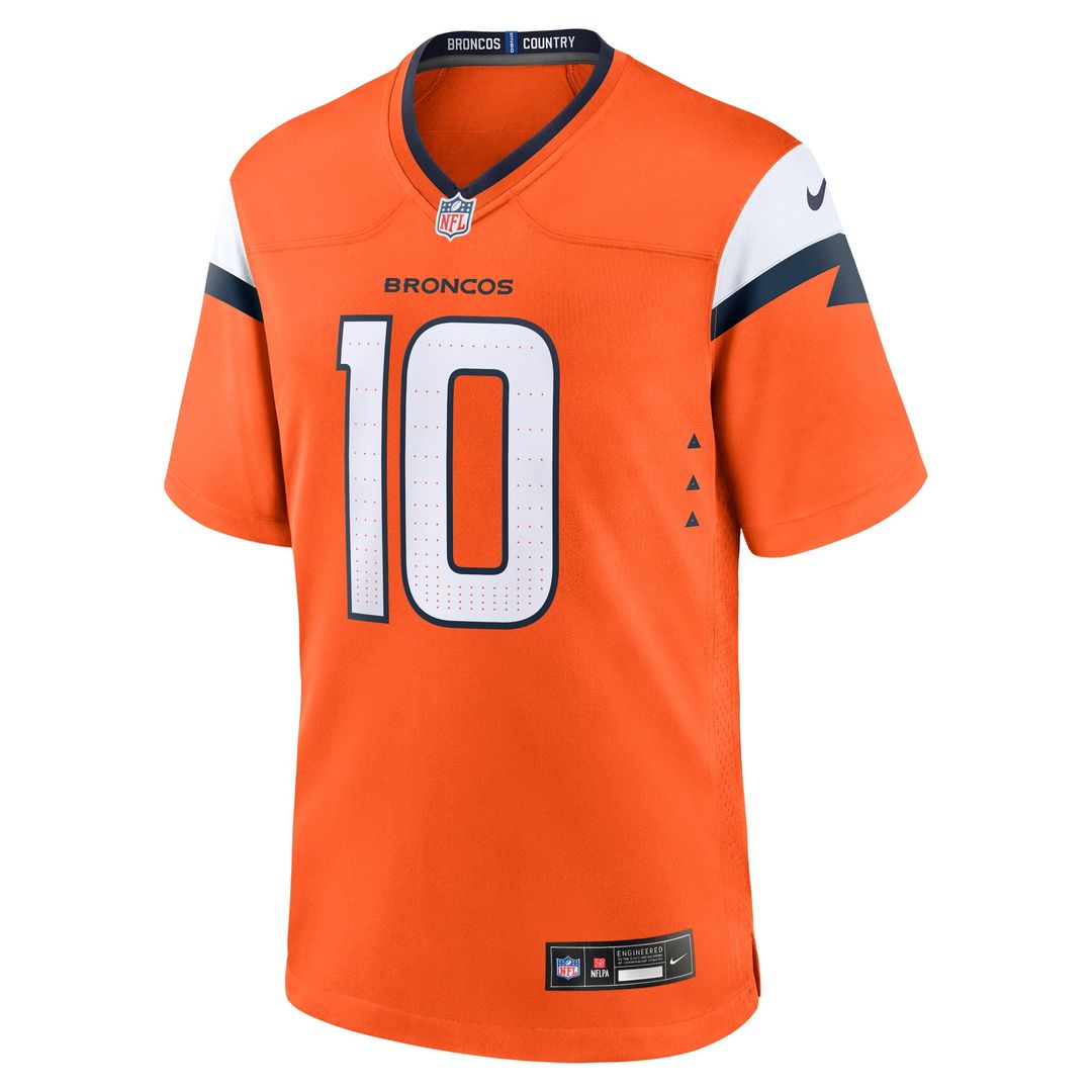 Denver Broncos Bo Nix Nike Orange Player Game Jersey product image 2, provided for visual reference and product detail review