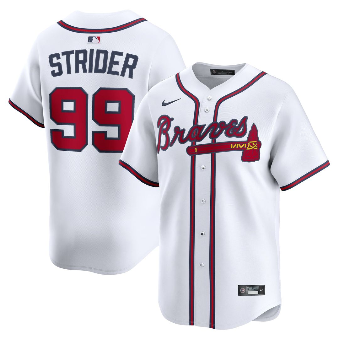 Atlanta Braves Spencer Strider Nike White Home Limited Player Jersey product image 1, provided for visual reference and