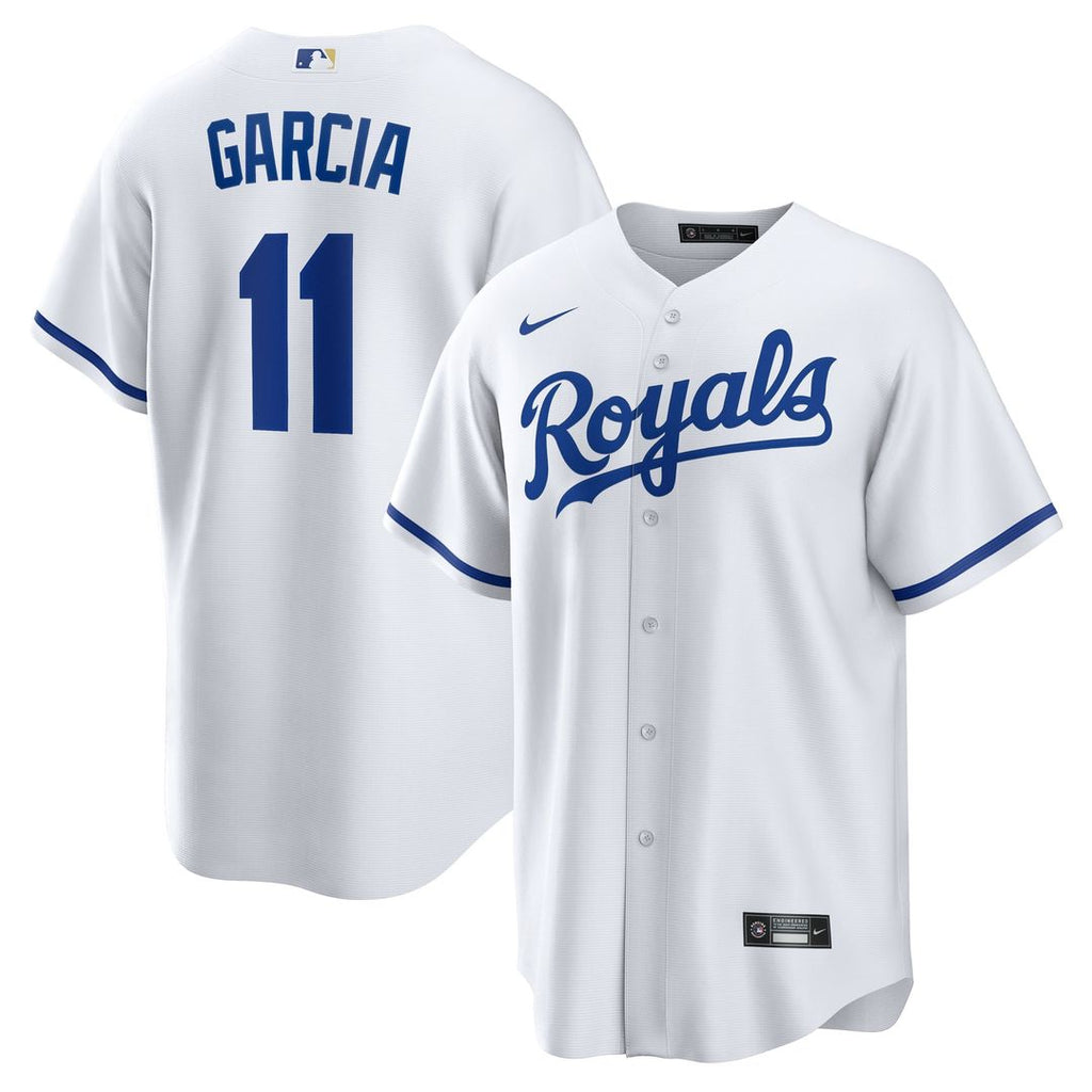 Kansas City Royals Maikel Garcia Nike White Home Replica Jersey product image 1, provided for visual reference and product