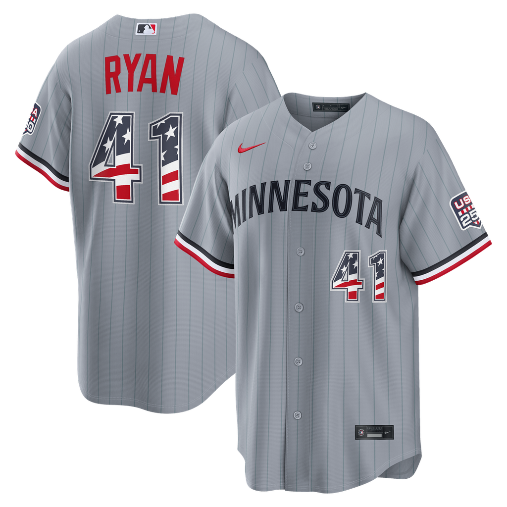 Fourth of July Minnesota Twins Joe Ryan Nike Gray USA 250 Stadium Jersey product image 1, provided for visual reference and