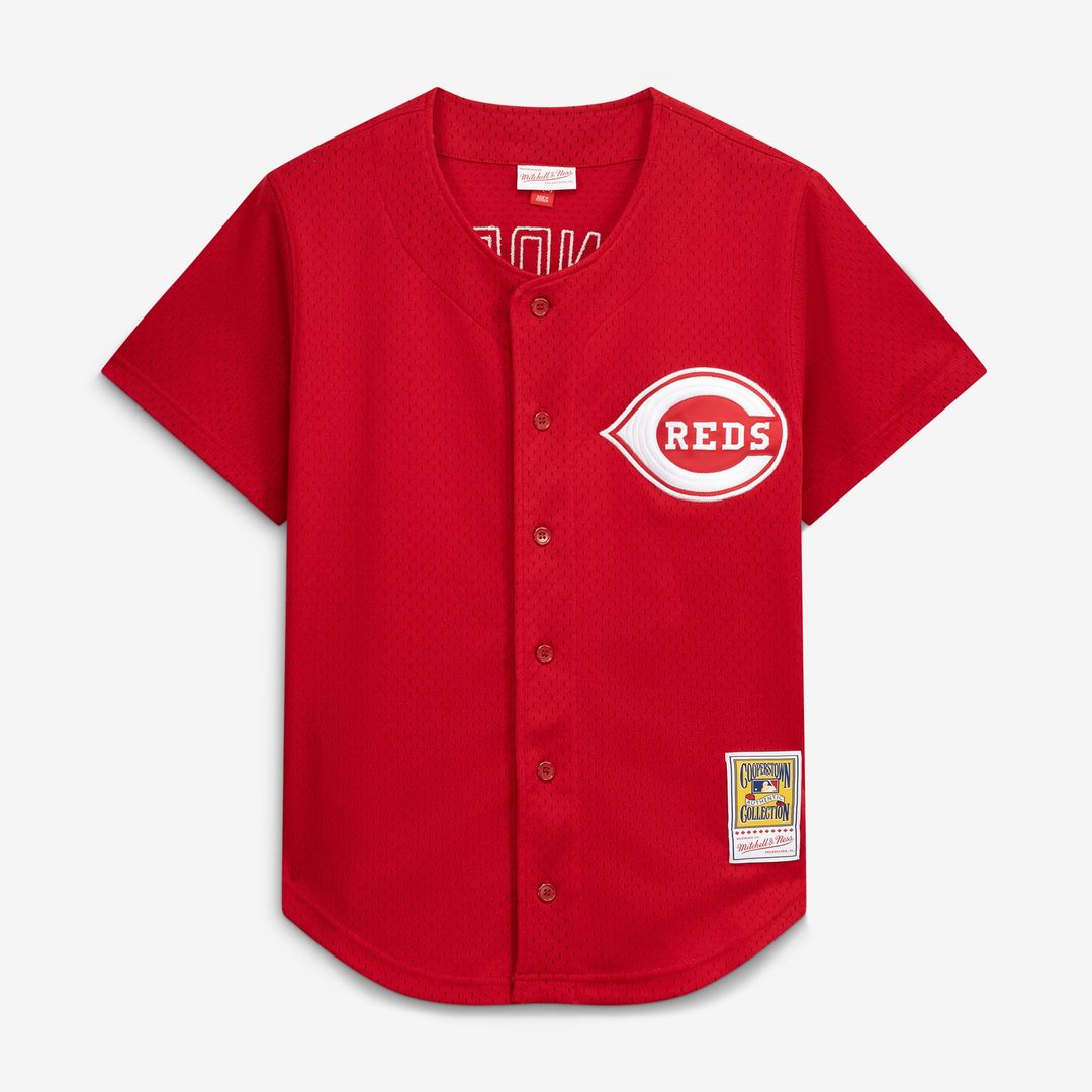 Cincinnati Reds Deion Sanders Mitchell & Ness Red Cooperstown Mesh Batting Practice Button-Up Jersey product image 2,