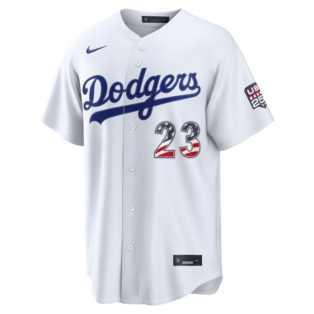 Fourth of July Los Angeles Dodgers Kyle Tucker Nike White USA 250 Stadium Jersey product image 2, provided for visual