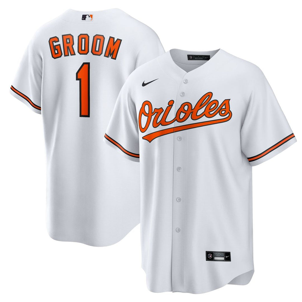 Baltimore Orioles Nike White #1 Groom Home Replica Jersey product image 1, provided for visual reference and product detail