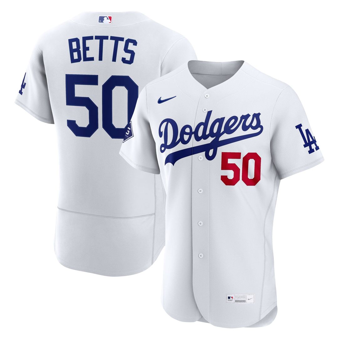 Los Angeles Dodgers Mookie Betts Nike White Home Authentic Sponsor Patch Jersey product image 1, provided for visual
